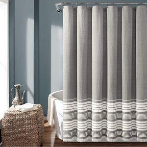 Lush Decor Nantucket Yarn Dyed Cotton Blend Tassel Fringe Shower Curtain  72x72”